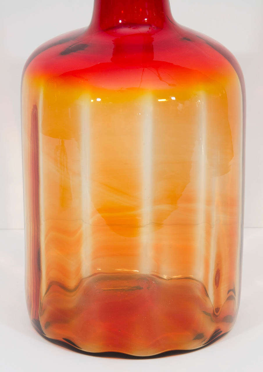 Mid-Century Modern Monumental Blenko Amberina Floor Decanter For Sale