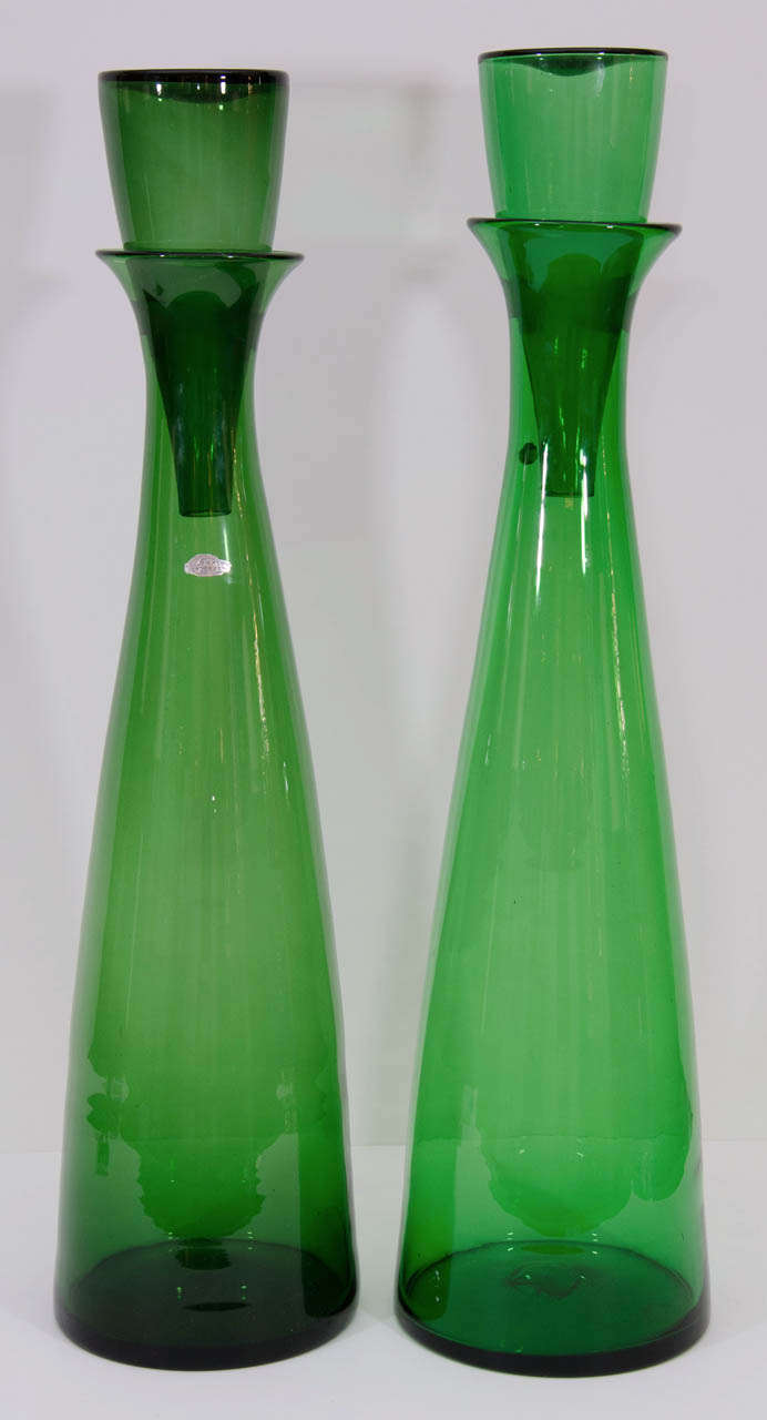 Impressive pair of very tall Blenko floor decanters. Also sold separately. Please contact for location.