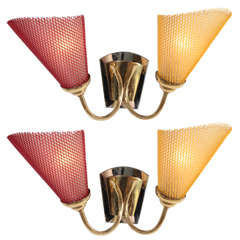 Pair of Red & Orange Sconces by Mategot