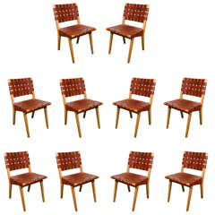1950's Jens Risom for Knoll Leather Webbed Dining Chairs