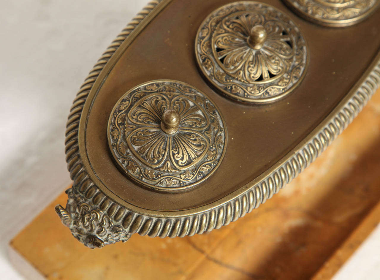 19th Century French, Bronze and Marble Inkwell For Sale 1