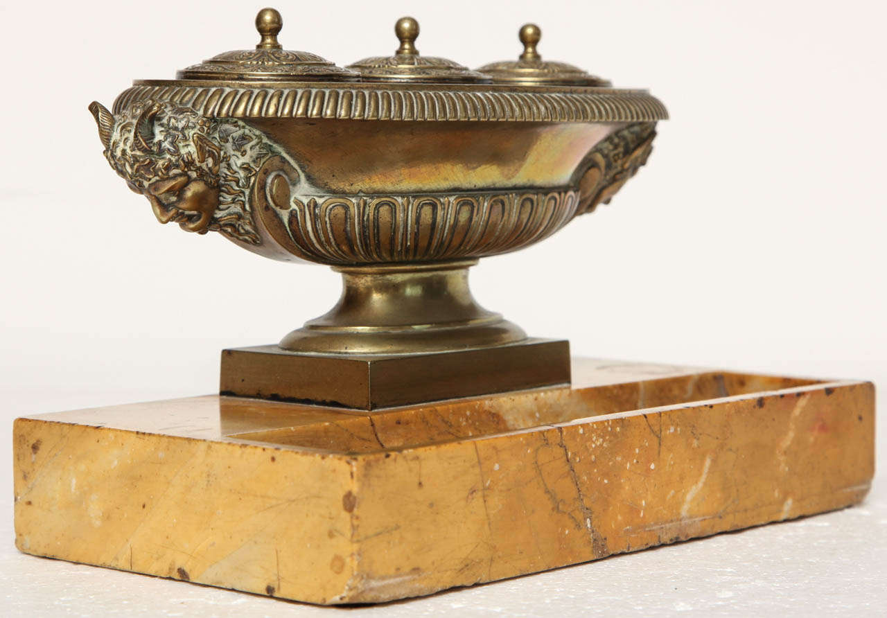19th Century French, Bronze and Marble Inkwell For Sale 2