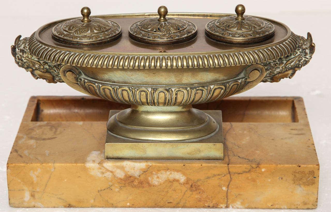19th Century French, Bronze and Marble Inkwell For Sale 5