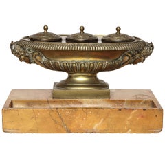 19th Century French, Bronze and Marble Inkwell