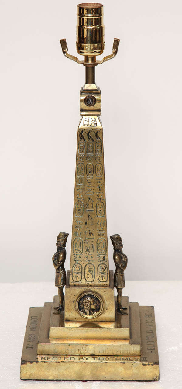 Late 19th Century Brass Model of Cleopatras Needle as a Lamp Converted to Electric