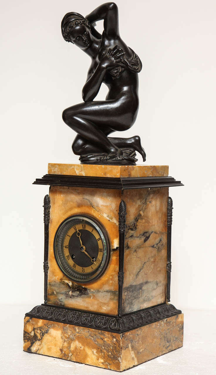 French Charles X Bronze and Marble Clock For Sale