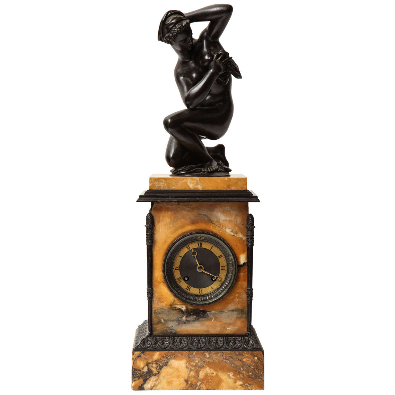Charles X Bronze and Marble Clock For Sale