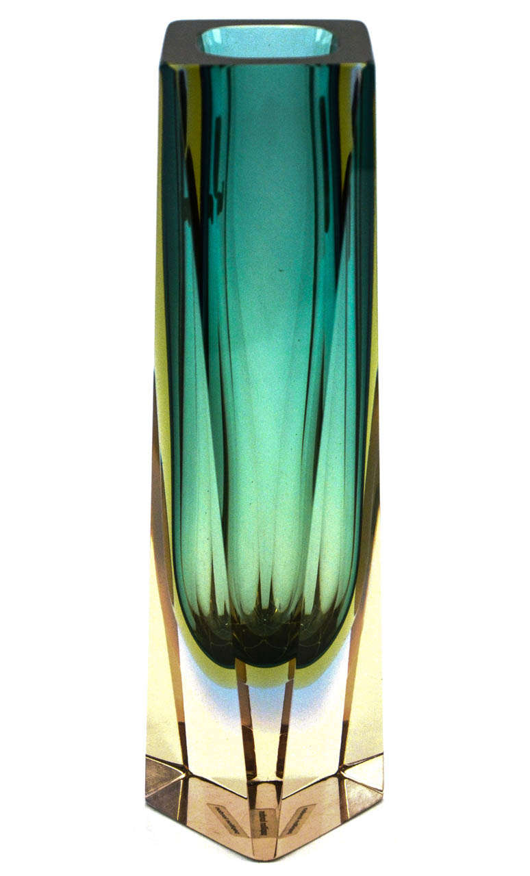 Murano green glass 'rainbow' vase, circa 1970s.
(Factory stamp.)