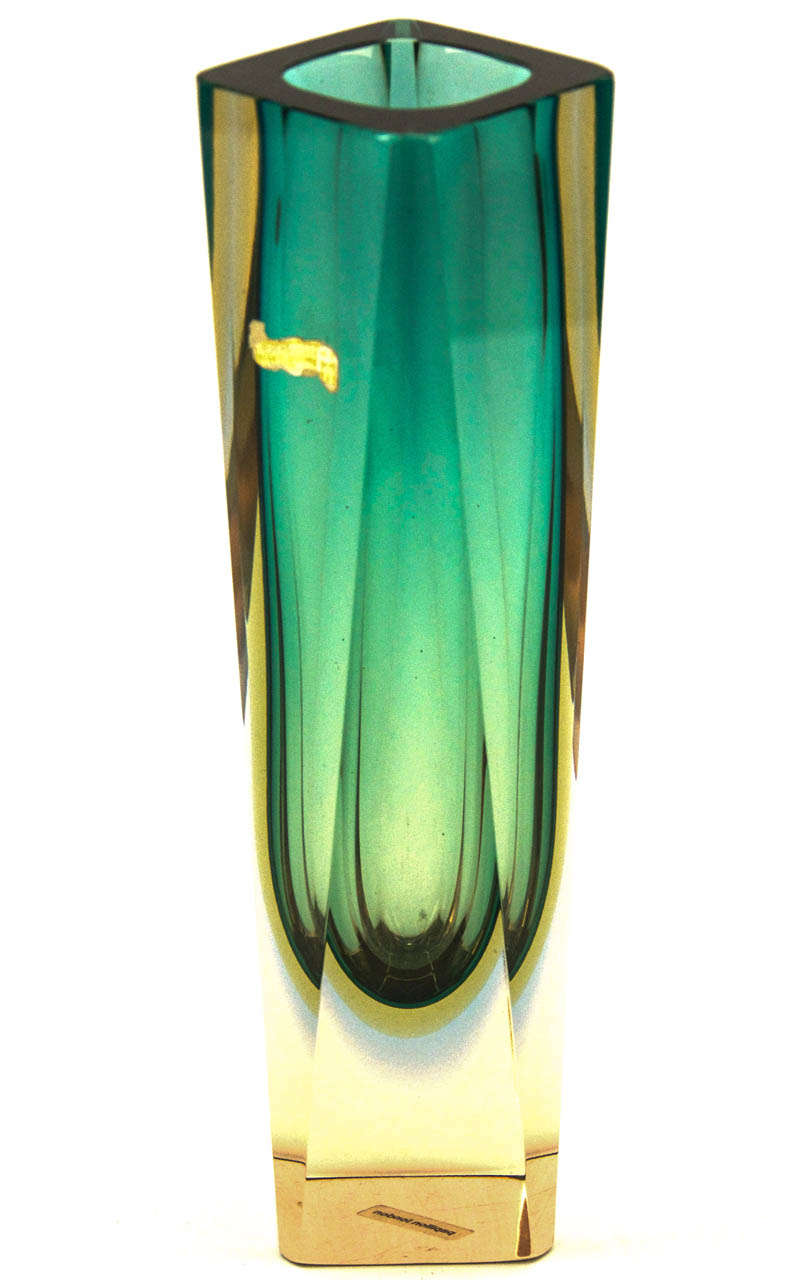 Mid-Century Modern 1970s Murano Green Glass Vase