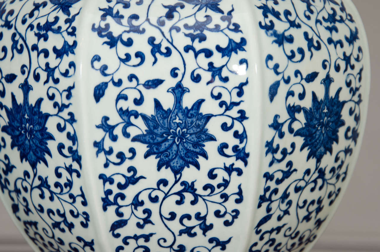 Porcelain Pair of Blue and White Chinese Lamps