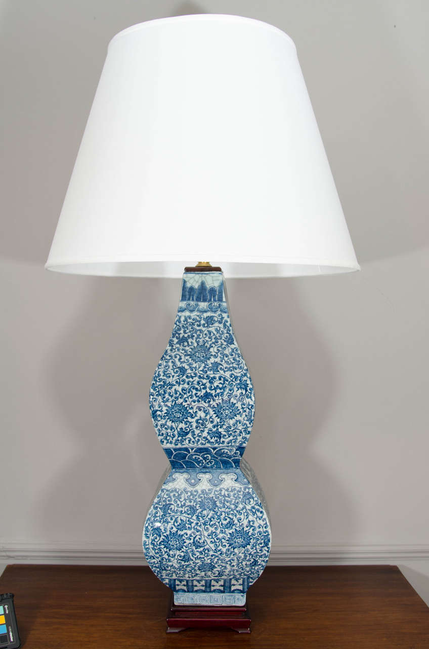 Pair of Blue and White Chinese Double Gourd Lamps