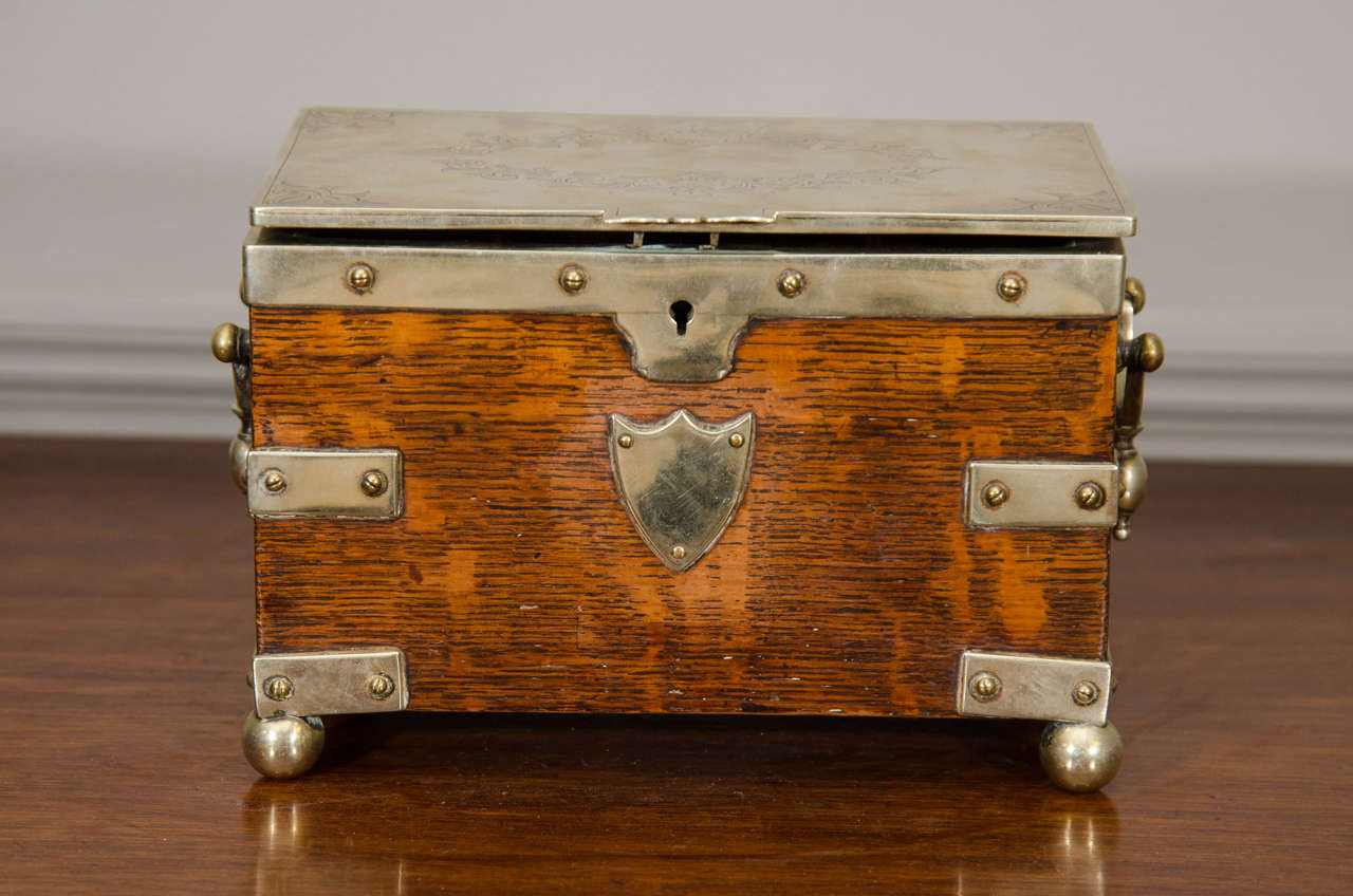 Silver Bound Oak Tea Caddy In Excellent Condition In New York, NY