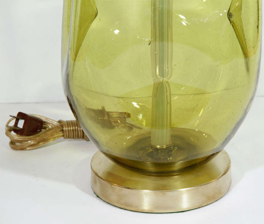 American Pair of Citrus Green Glass Lamps by Blenko