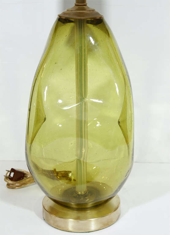 Pair of Citrus Green Glass Lamps by Blenko 1