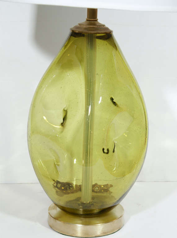 Pair of Citrus Green Glass Lamps by Blenko 2