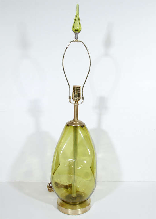 Pair of Citrus Green Glass Lamps by Blenko 3