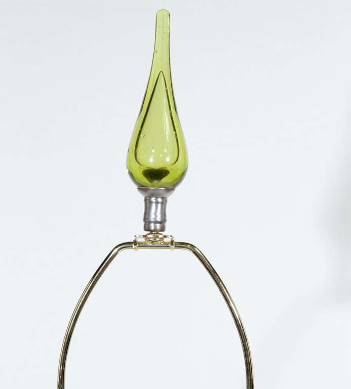 Pair of Citrus Green Glass Lamps by Blenko 4