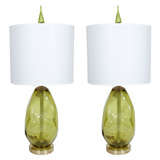 Pair of Citrus Green Glass Lamps by Blenko