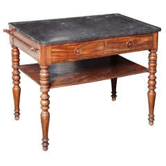 Antique A Figured Mahogany 2 Tiered Table with Recessed Round Pulls