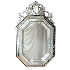 Vintage A French Octagonal Mirror With Etched and Carved Mirrored Frame