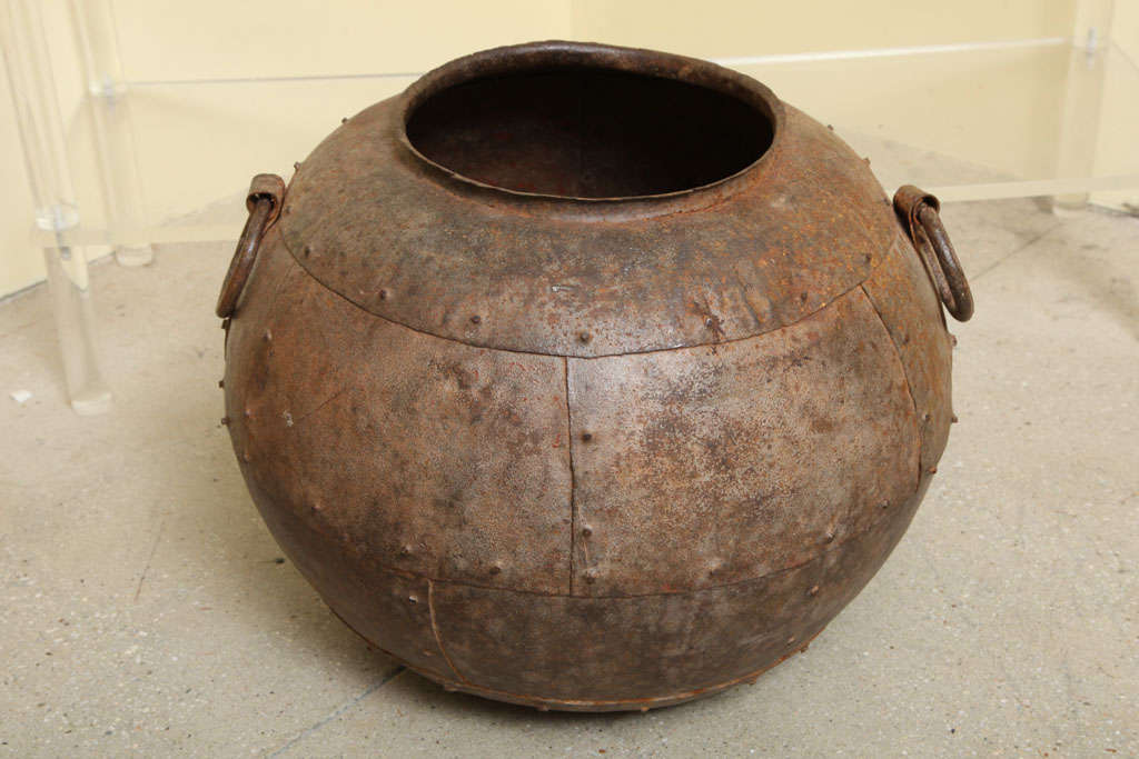 Urn - Riveted Metal  Rustic Patina