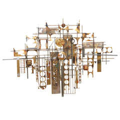 Wall Sculpture Mixed Metal Composition of Old Lamp Parts