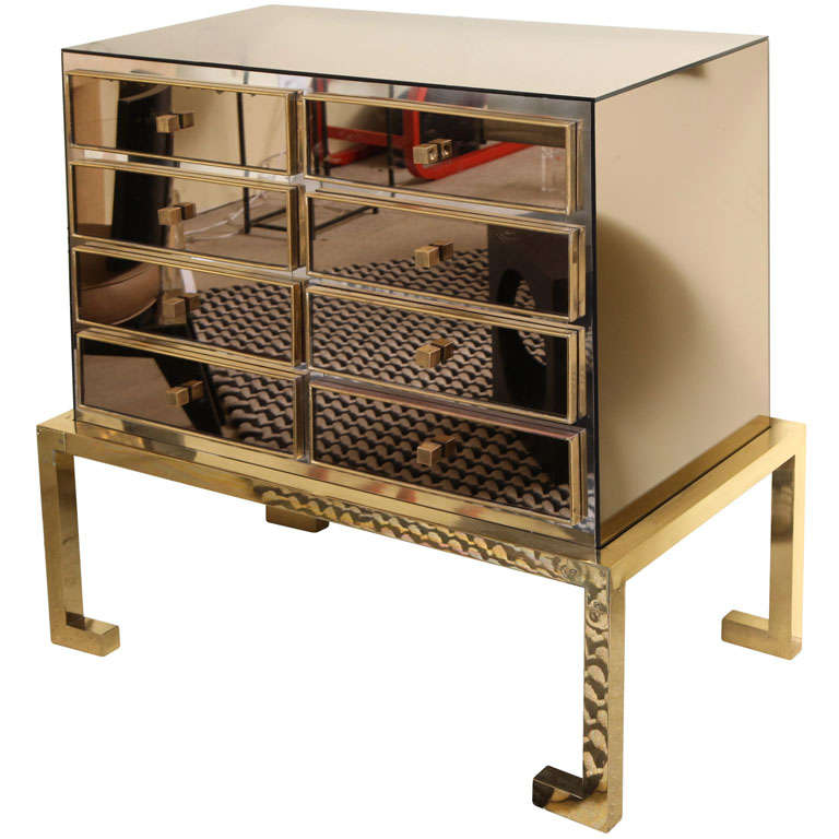 Mirrored Cabinet with Brass detail For Sale