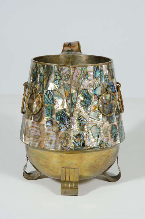 Modern Mexican Abalone Shell and Brass Water Pitcher by Salvador Teran For Sale