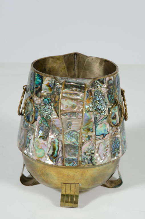 Mexican Abalone Shell and Brass Water Pitcher by Salvador Teran In Excellent Condition For Sale In New York, NY