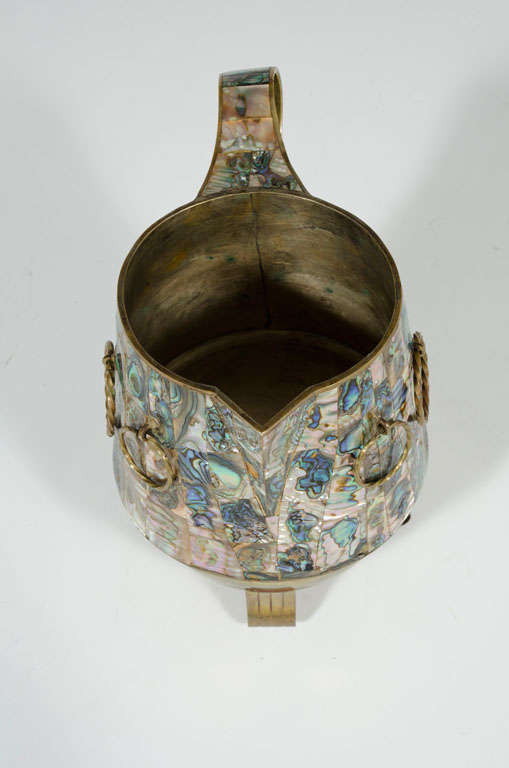 Mid-20th Century Mexican Abalone Shell and Brass Water Pitcher by Salvador Teran For Sale