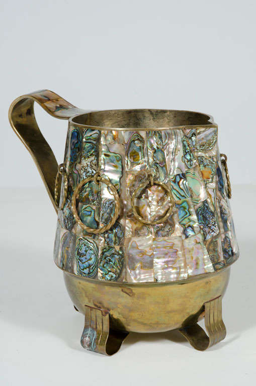 Mexican Abalone Shell and Brass Water Pitcher by Salvador Teran For Sale 5