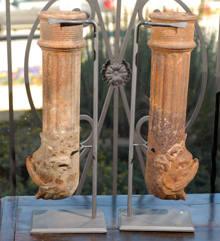 Pair of  Cast  Iron Downspouts with Iron Bases 1