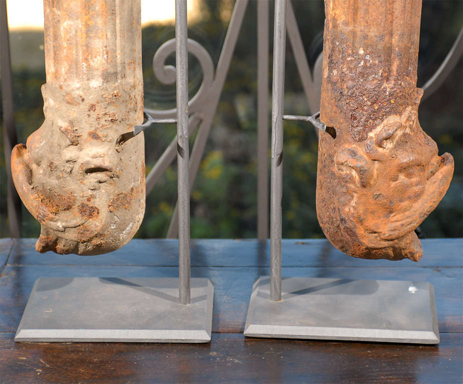 Pair of  Cast  Iron Downspouts with Iron Bases 2