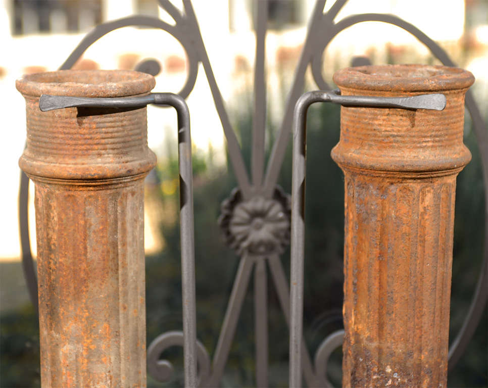Pair of  Cast  Iron Downspouts with Iron Bases 3