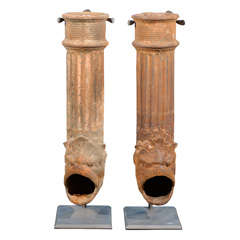 Pair of  Cast  Iron Downspouts with Iron Bases