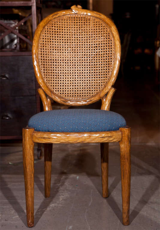 Hollywood Regency Pair of French Louis XIV Style Caned Side Chairs