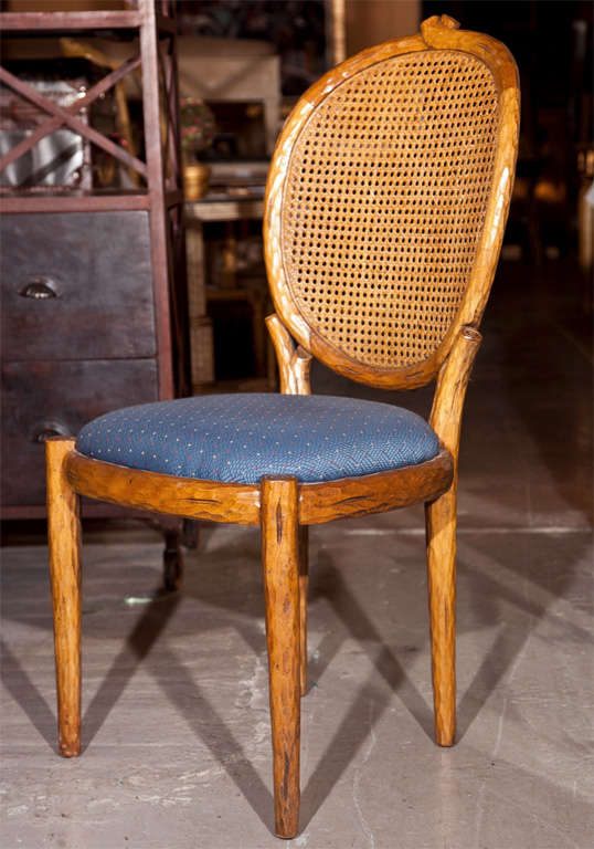 Wood Pair of French Louis XIV Style Caned Side Chairs