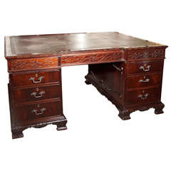 Antique 19C. English Chippendale Style Partner's Desk