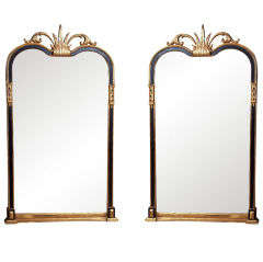 Pair of French Ebonized & Gilded Mirrors