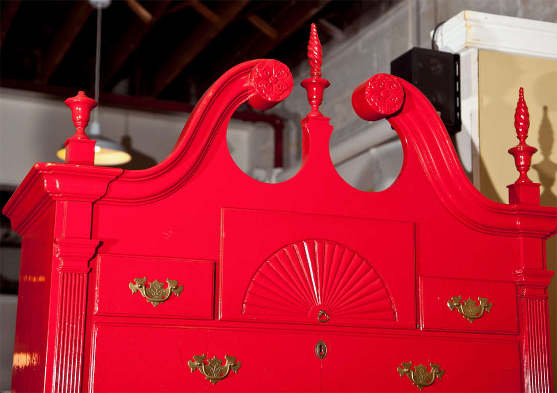 20th Century Red Painted English Georgian Style Highboy