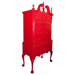 Red Painted English Georgian Style Highboy