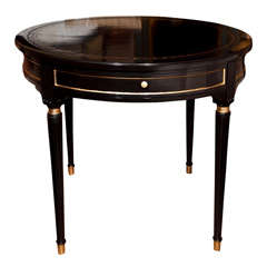 French Louis XVI Style Ebonized Gueridon Table by Baker