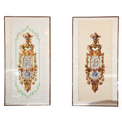 Pair of French Framed Scrolls Vintage Pair of French Framed Scrolls