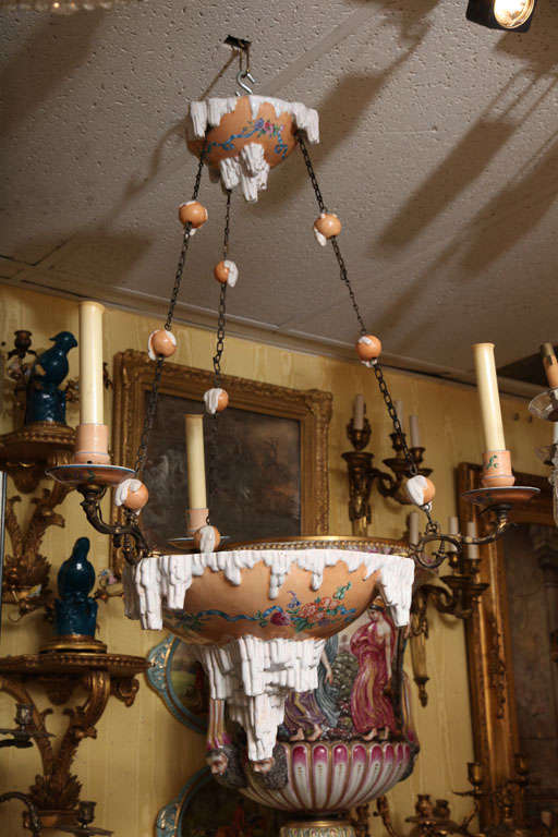Very rare and unusuall ceramic and bronze galle nancy three-light chandelier signed: 