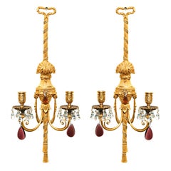 Pair of Gilt Bronze and Crystal Sconces by Caldwell