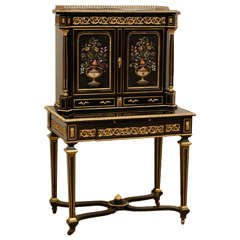 Antique French 19th c Ebonised & Hardstone cabinet desk