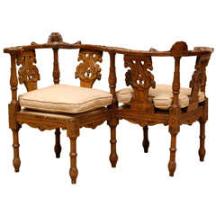 Early 19th c Italian Carved Walnut Tete a Tete