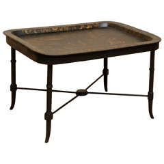 Antique Regency Papier Mache Chinoiserie Tray Table