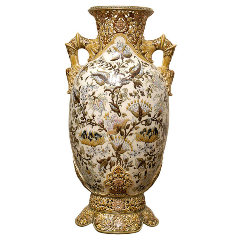 Monumental Zsolnay Porcelain Vase