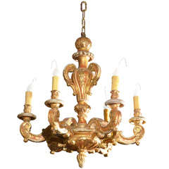 Antique Carved Gilt 6 Light Chandelier